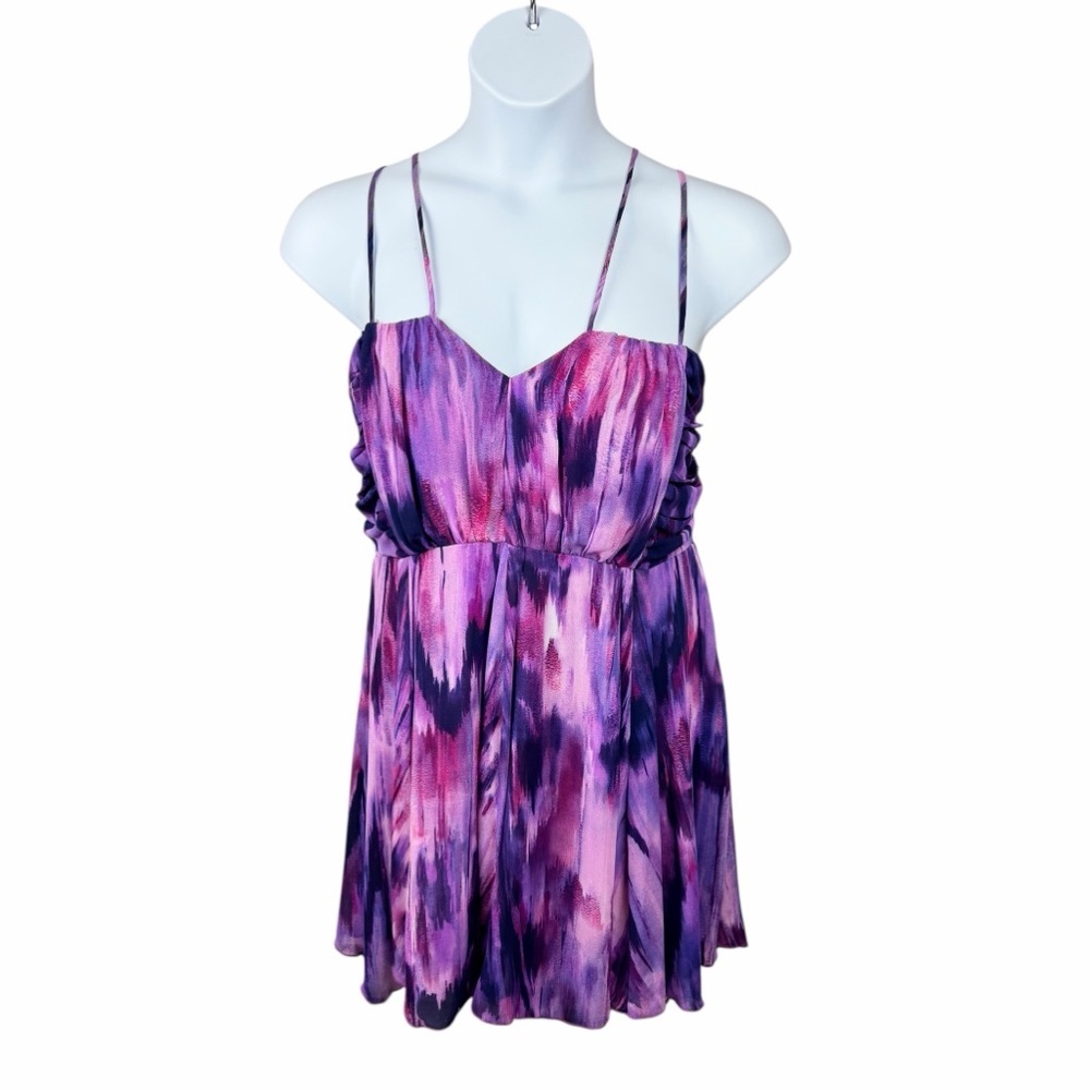 NWT Dots Purple Abstract Tie Dye Print Strappy Back Sundress Size M Club Party